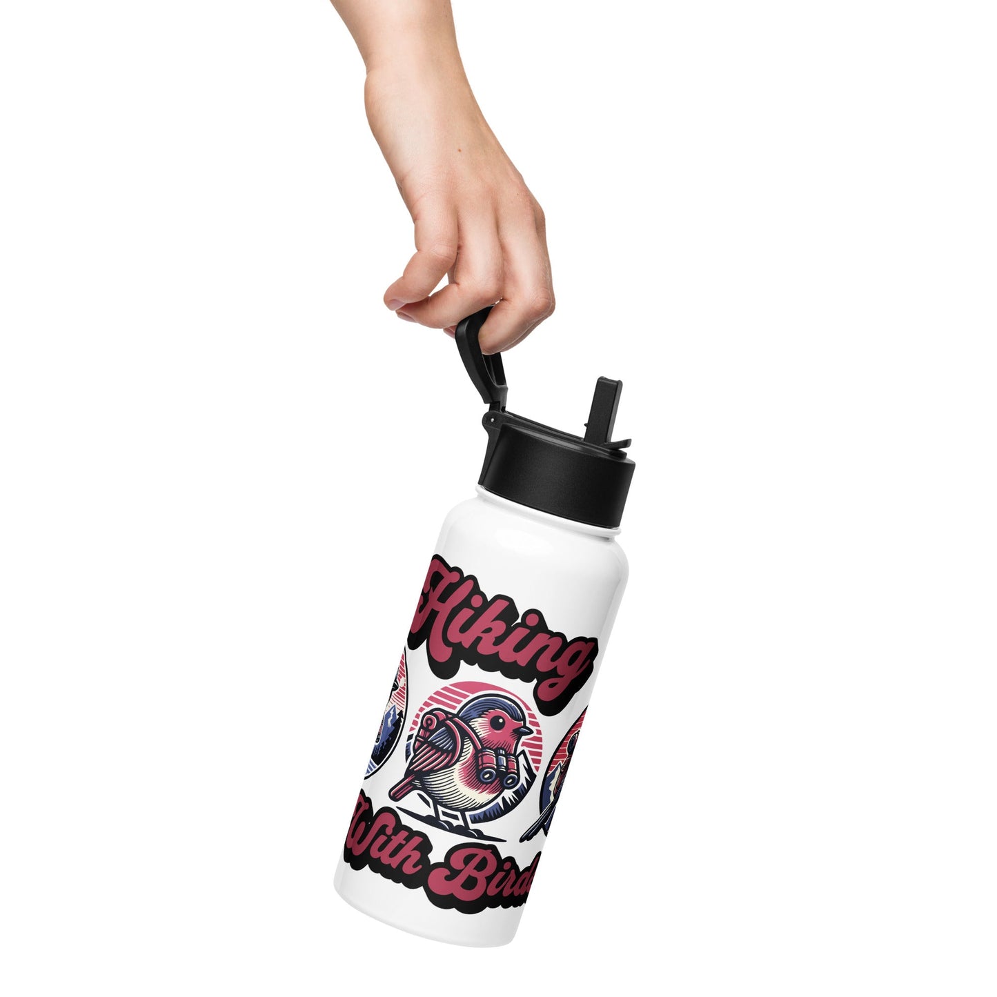 Hiking With Birds Stainless Steel Water Bottle With Straw Lid - Stainless Steel Water Bottle With Straw Lid - Discovery Co.