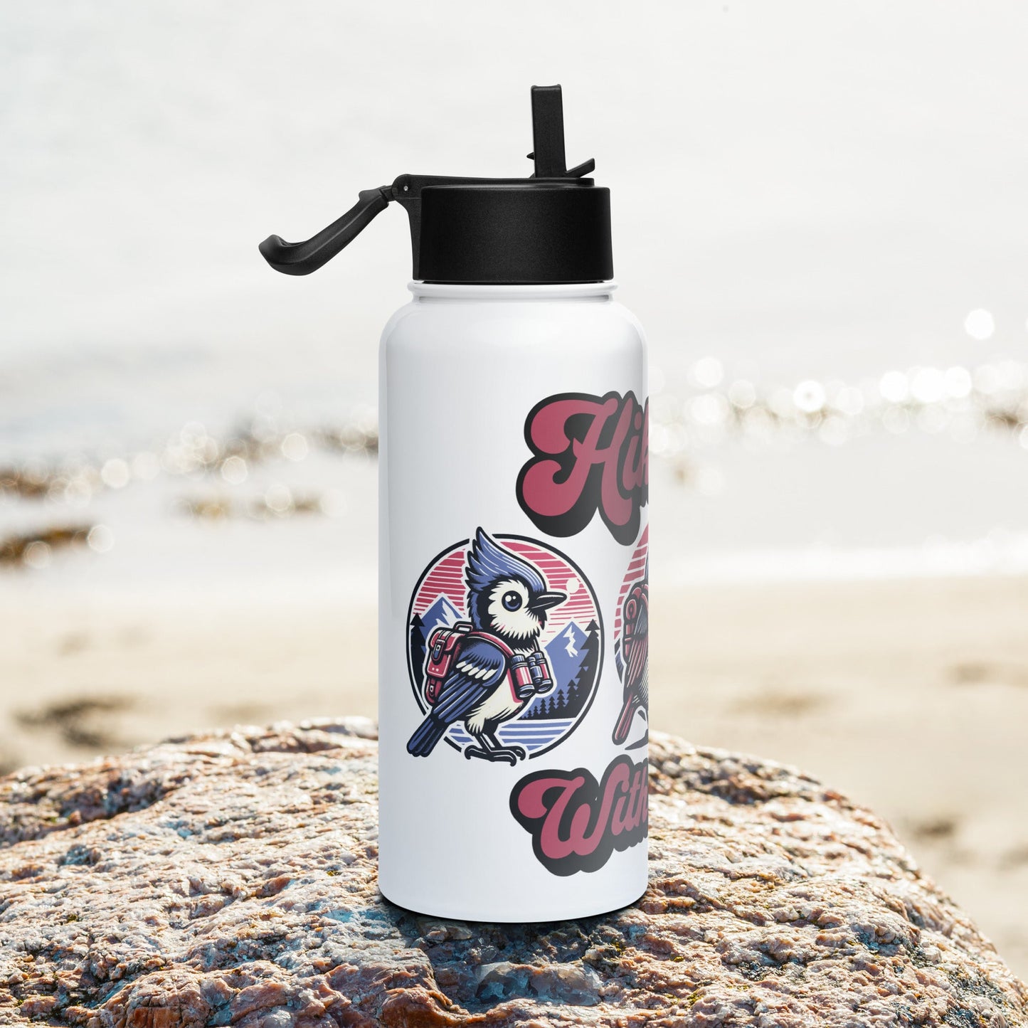 Hiking With Birds Stainless Steel Water Bottle With Straw Lid - Stainless Steel Water Bottle With Straw Lid - Discovery Co.