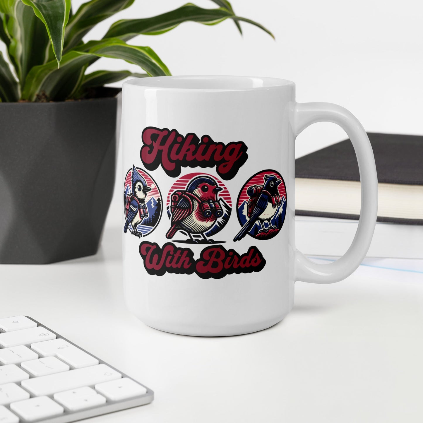 Hiking With Birds White Glossy Mug (11 oz, 15 oz, 20 oz) - Mugs - Discovery Co.