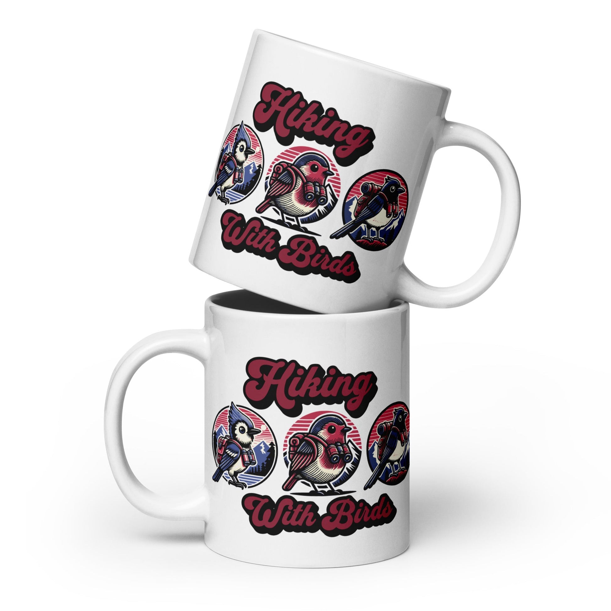 Hiking With Birds White Glossy Mug (11 oz, 15 oz, 20 oz) - Mugs - Discovery Co.