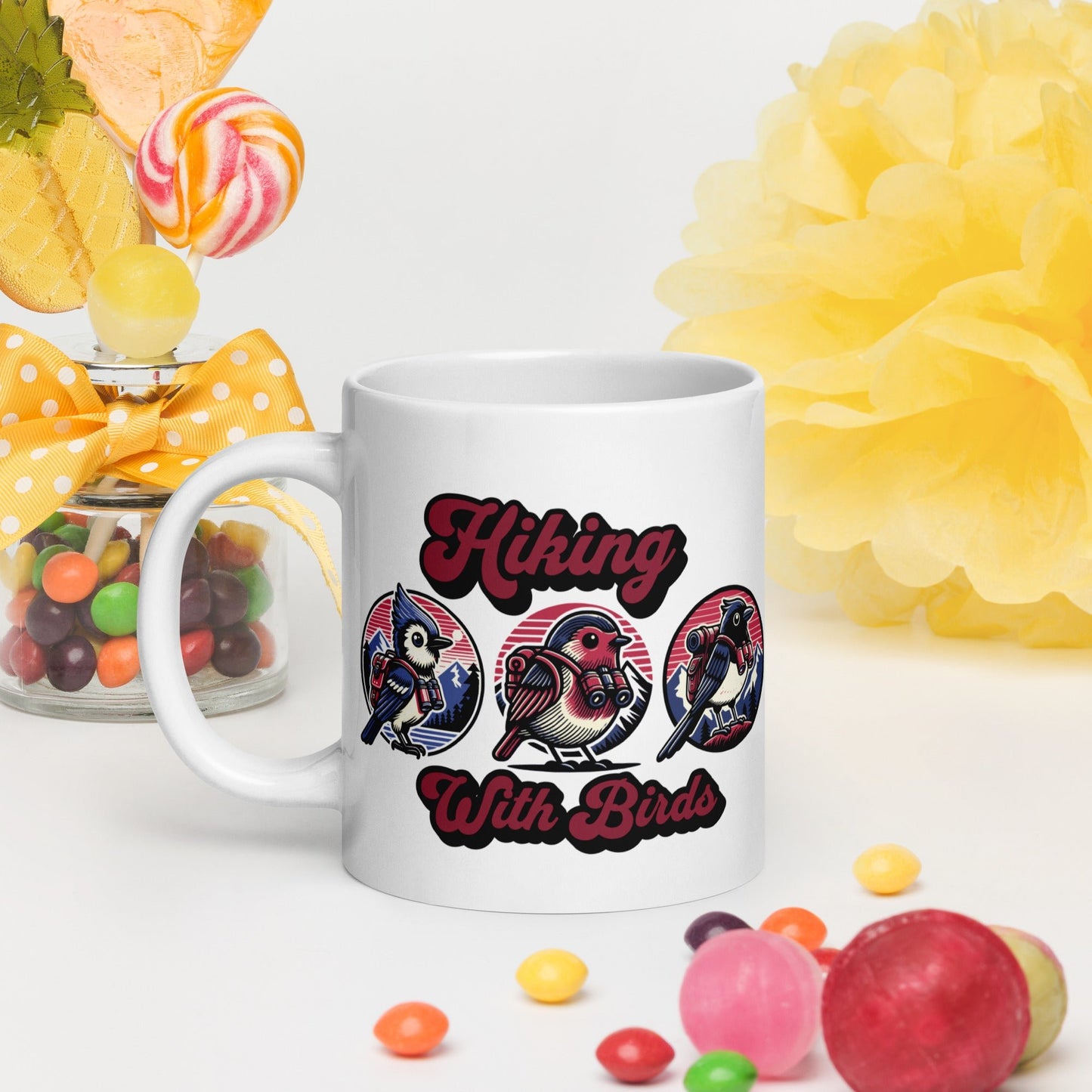 Hiking With Birds White Glossy Mug (11 oz, 15 oz, 20 oz) - Mugs - Discovery Co.