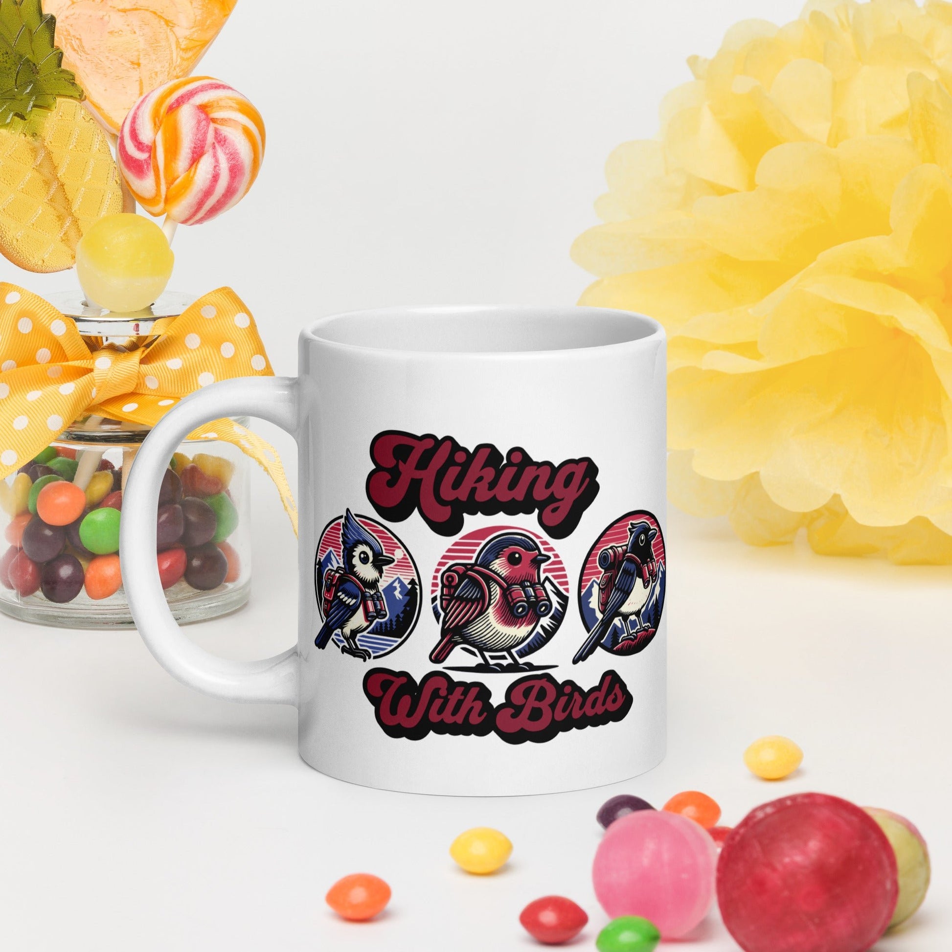 Hiking With Birds White Glossy Mug (11 oz, 15 oz, 20 oz) - Mugs - Discovery Co.