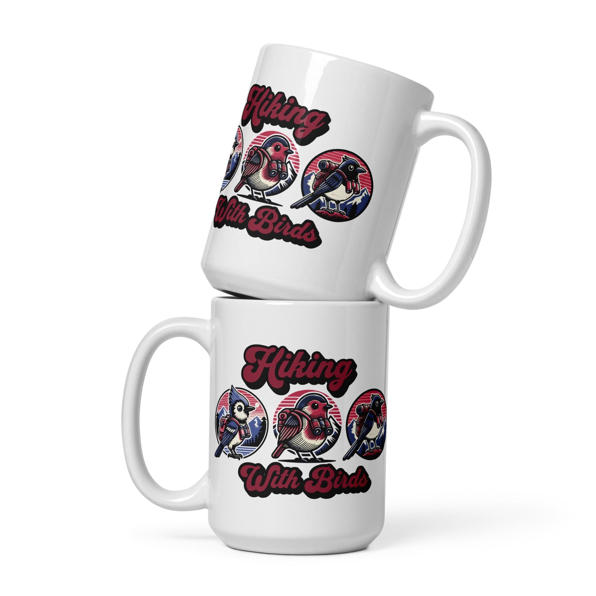 Hiking With Birds White Glossy Mug (11 oz, 15 oz, 20 oz) - Mugs - Discovery Co.