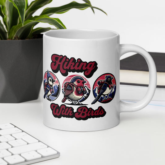 Hiking With Birds White Glossy Mug (11 oz, 15 oz, 20 oz) - Mugs - Discovery Co.