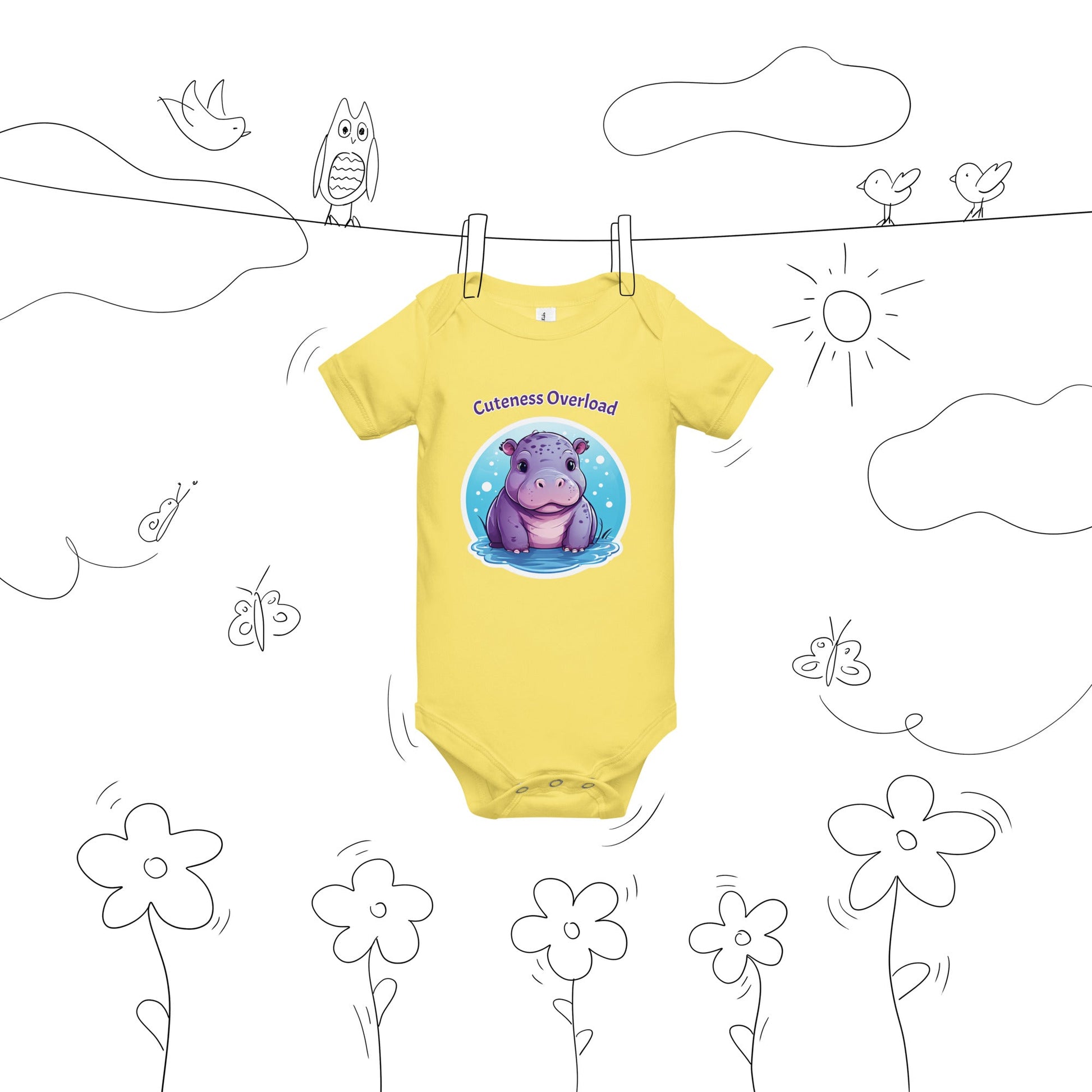 Hippo "Cuteness Overload" Baby Short Sleeve One Piece - Baby & Toddler Apparel - Discovery Co.