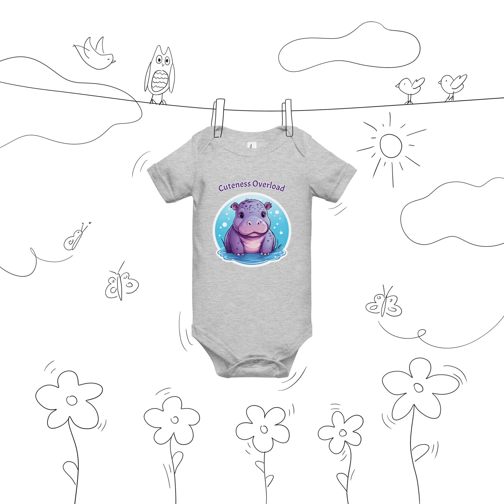 Hippo "Cuteness Overload" Baby Short Sleeve One Piece - Baby & Toddler Apparel - Discovery Co.