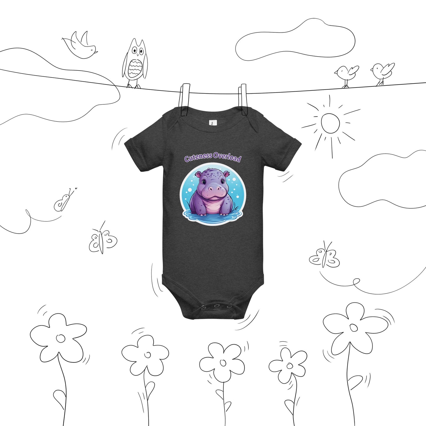 Hippo "Cuteness Overload" Baby Short Sleeve One Piece - Baby & Toddler Apparel - Discovery Co.