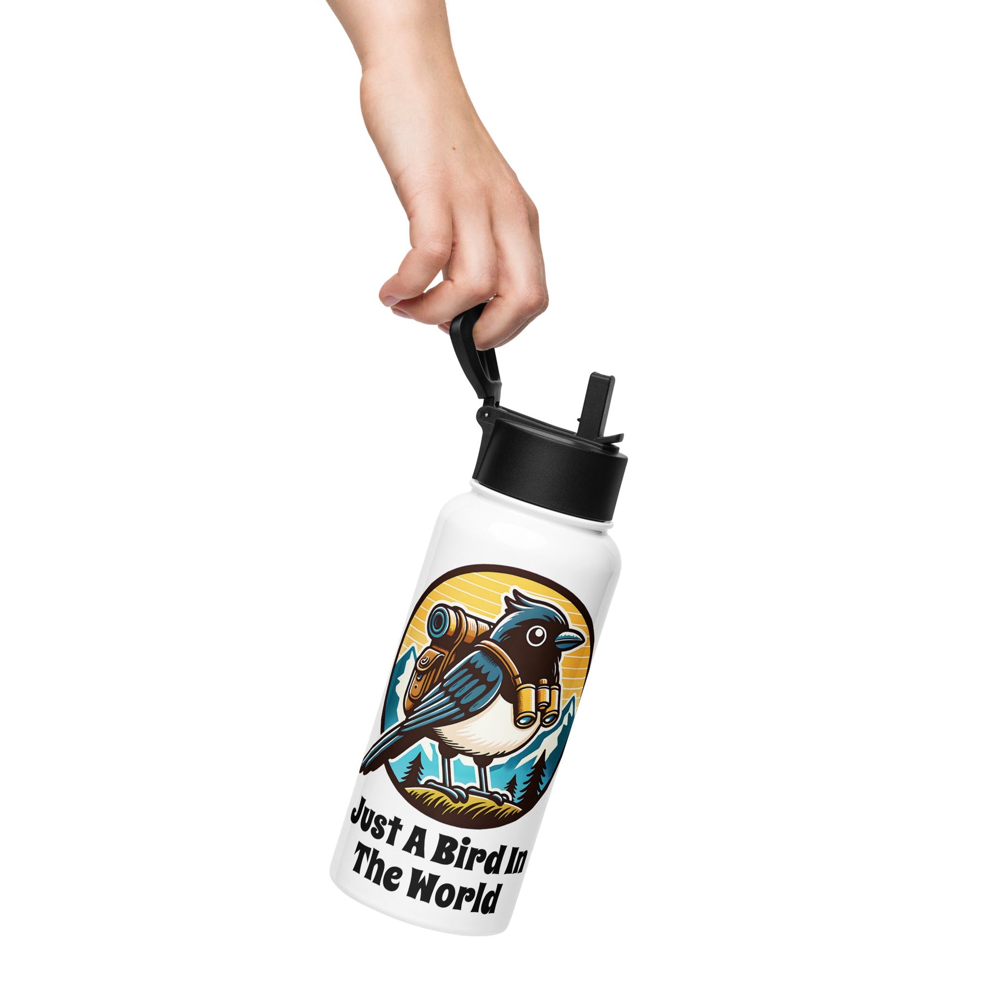 Just A Bird In The World Stainless Steel Water Bottle With Straw Lid - Stainless Steel Water Bottle With Straw Lid - Discovery Co.
