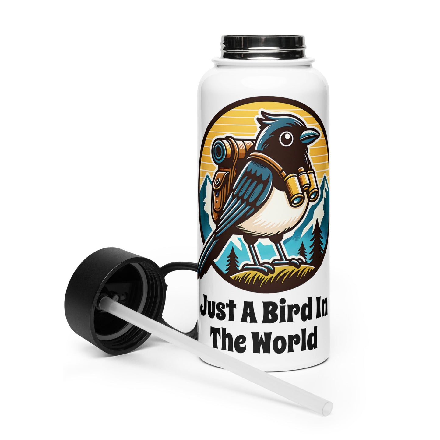 Just A Bird In The World Stainless Steel Water Bottle With Straw Lid - Stainless Steel Water Bottle With Straw Lid - Discovery Co.