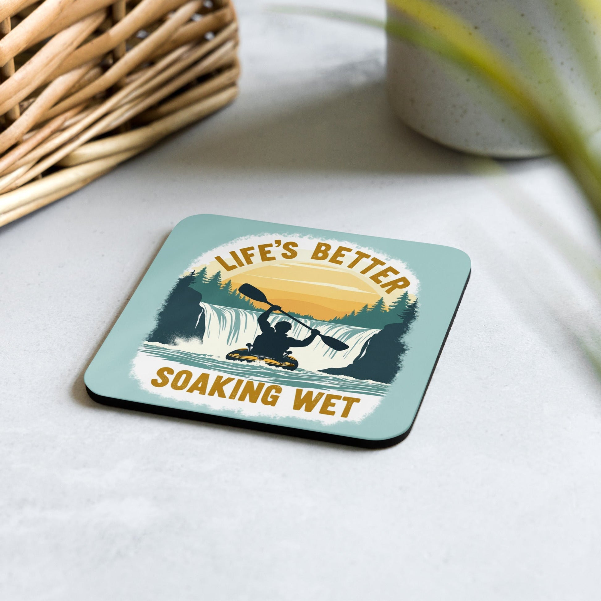 Kayaking "Life's Better Soaking Wet" Cork - Back Coaster - Coasters - Discovery Co.