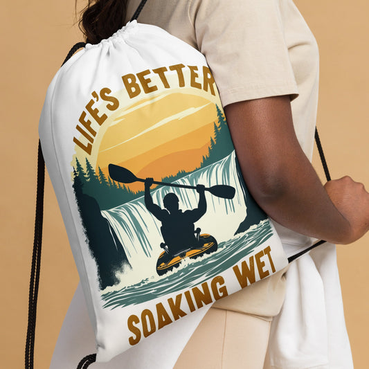 Kayaking "Life's Better Soaking Wet" Drawstring Bag - Drawstring Bag - Discovery Co.