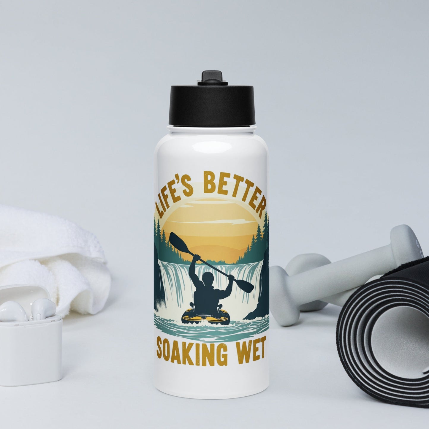 Kayaking "Life's Better Soaking Wet" Stainless Steel Water Bottle With Straw Lid - Stainless Steel Water Bottle With Straw Lid - Discovery Co.