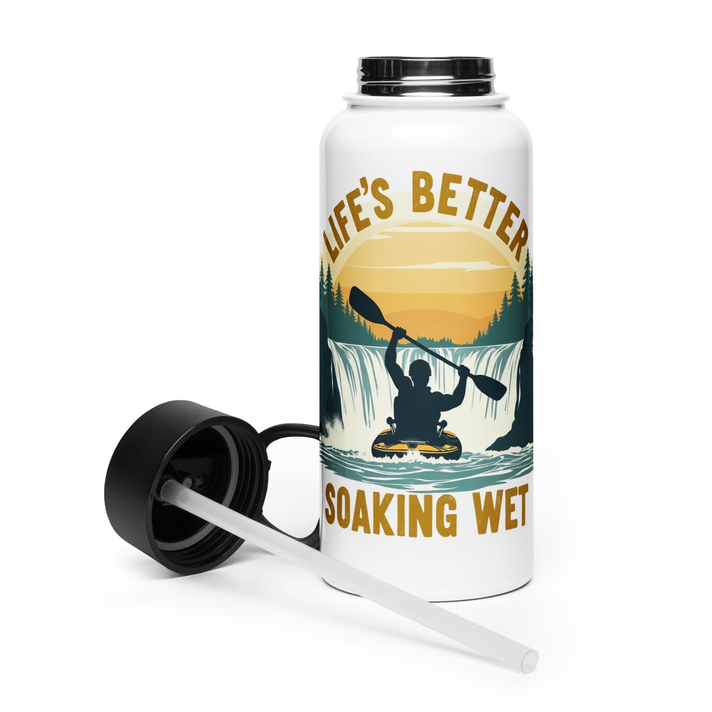 Kayaking "Life's Better Soaking Wet" Stainless Steel Water Bottle With Straw Lid - Stainless Steel Water Bottle With Straw Lid - Discovery Co.