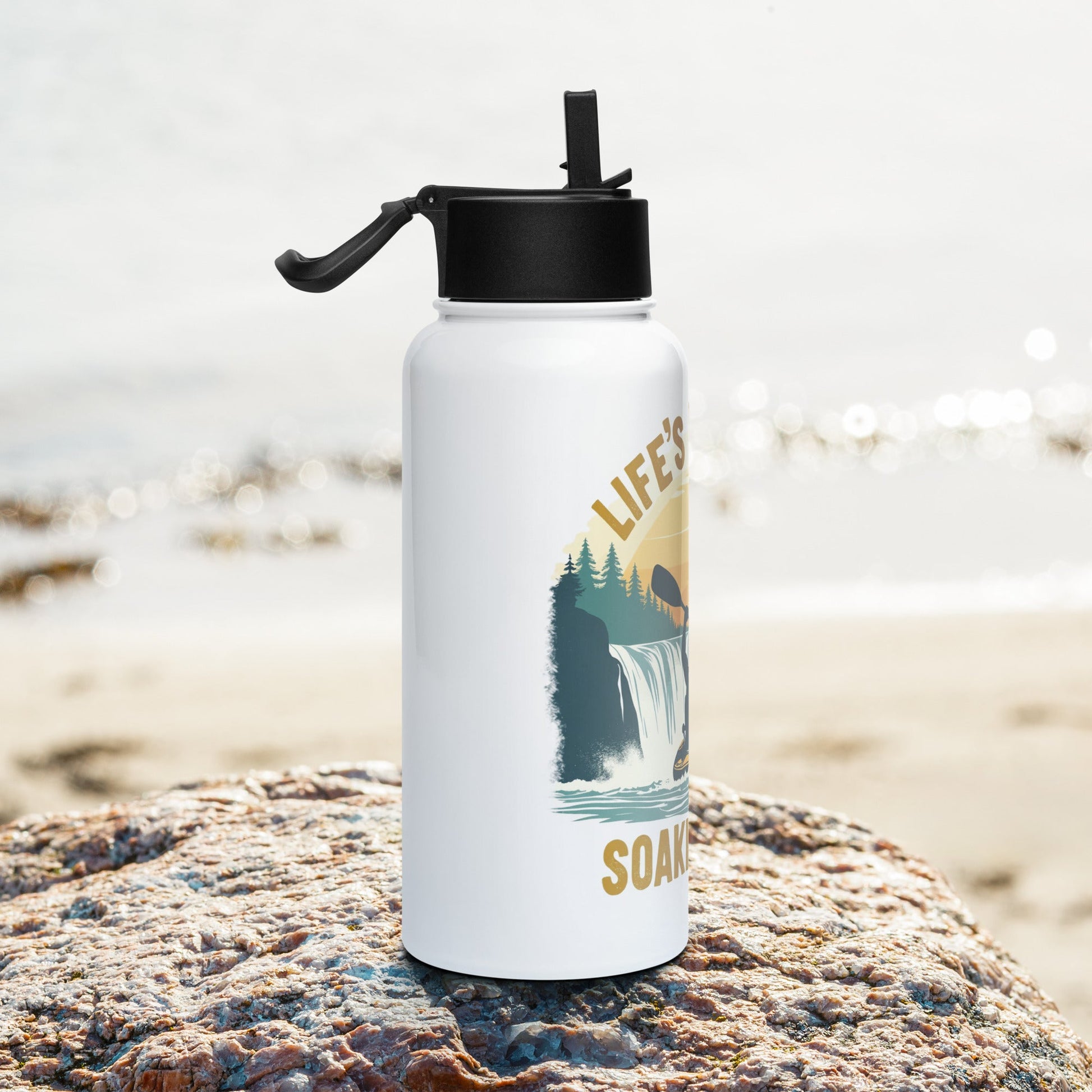 Kayaking "Life's Better Soaking Wet" Stainless Steel Water Bottle With Straw Lid - Stainless Steel Water Bottle With Straw Lid - Discovery Co.