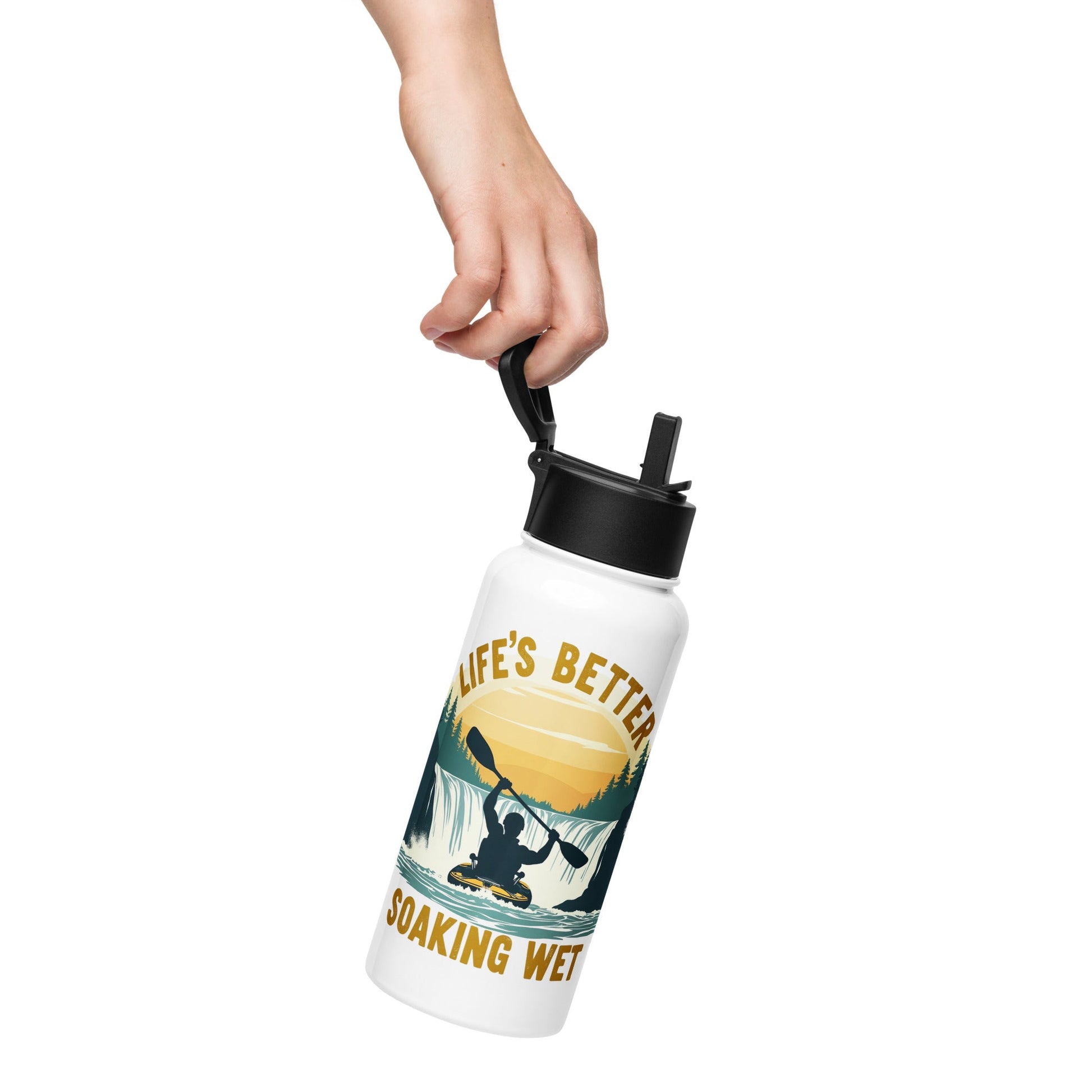 Kayaking "Life's Better Soaking Wet" Stainless Steel Water Bottle With Straw Lid - Stainless Steel Water Bottle With Straw Lid - Discovery Co.