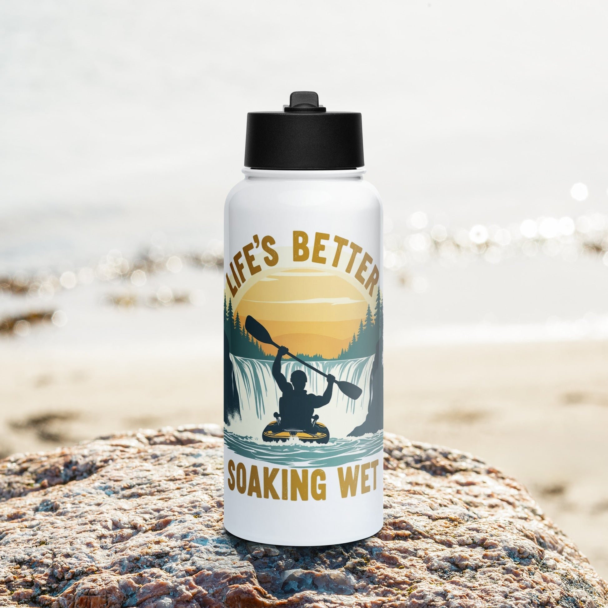 Kayaking "Life's Better Soaking Wet" Stainless Steel Water Bottle With Straw Lid - Stainless Steel Water Bottle With Straw Lid - Discovery Co.
