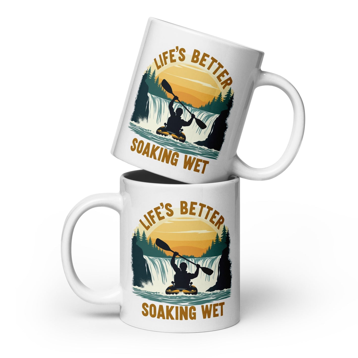 Kayaking "Life's Better Soaking Wet" White Glossy Mug (11 oz, 15 oz, 20 oz) - Mugs - Discovery Co.