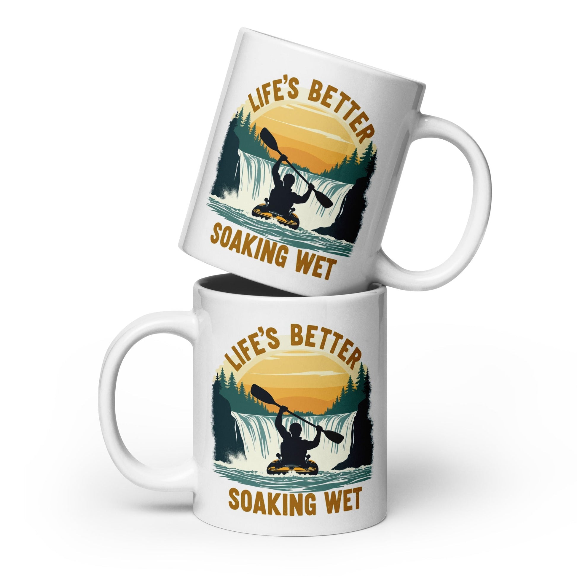 Kayaking "Life's Better Soaking Wet" White Glossy Mug (11 oz, 15 oz, 20 oz) - Mugs - Discovery Co.