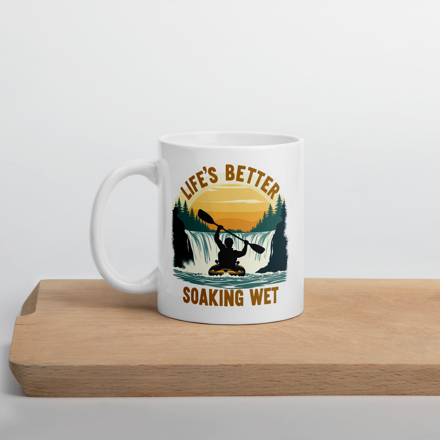 Kayaking "Life's Better Soaking Wet" White Glossy Mug (11 oz, 15 oz, 20 oz) - Mugs - Discovery Co.
