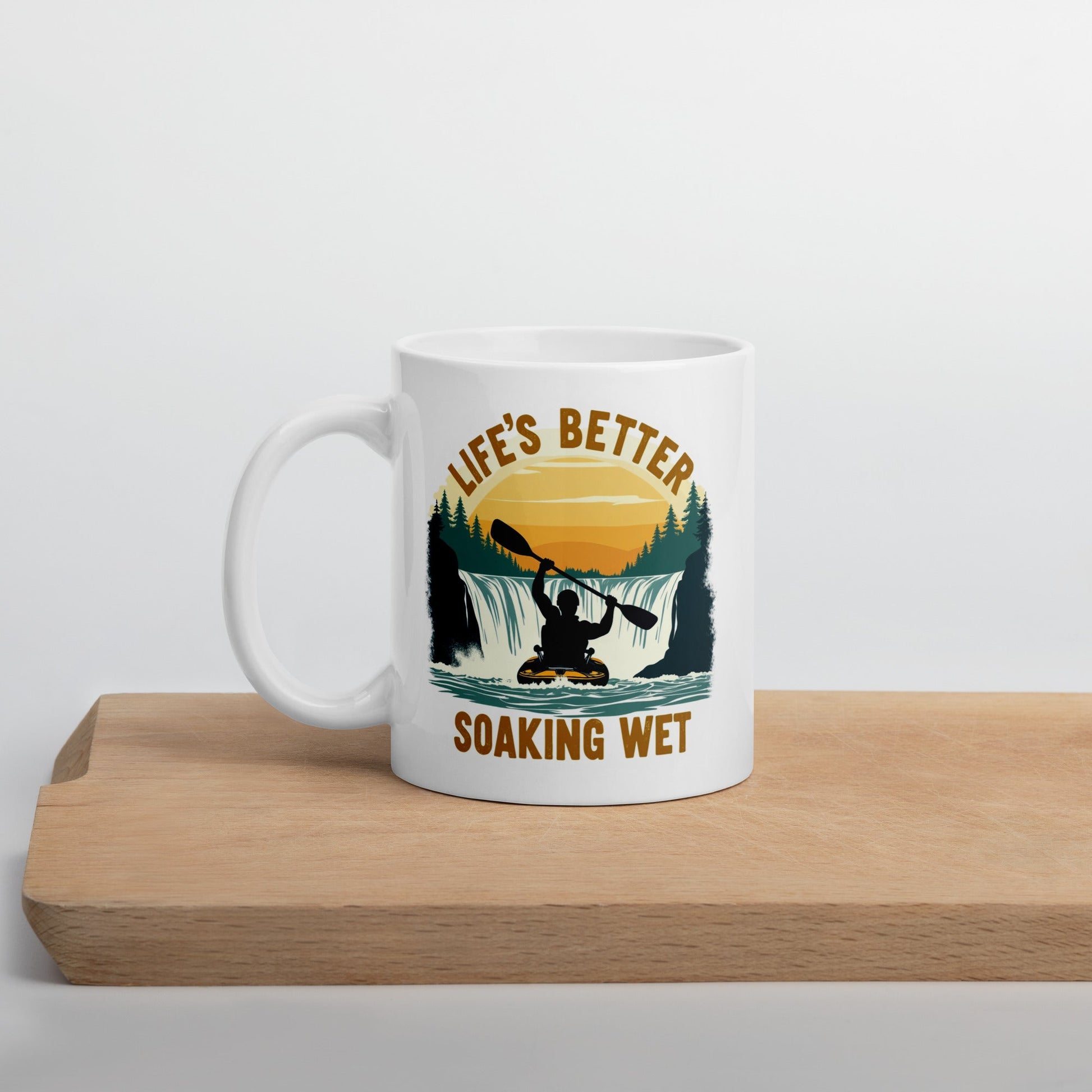 Kayaking "Life's Better Soaking Wet" White Glossy Mug (11 oz, 15 oz, 20 oz) - Mugs - Discovery Co.