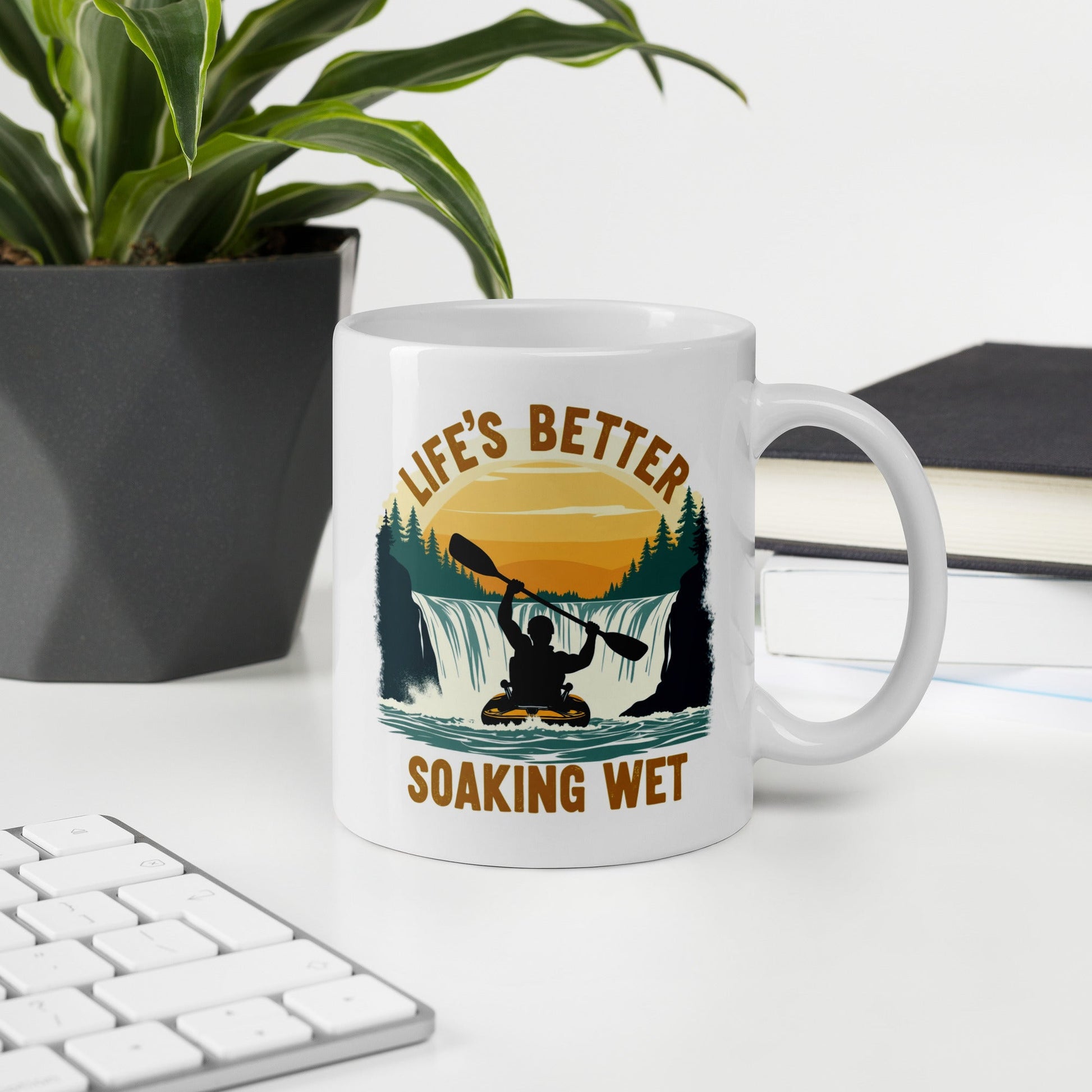 Kayaking "Life's Better Soaking Wet" White Glossy Mug (11 oz, 15 oz, 20 oz) - Mugs - Discovery Co.
