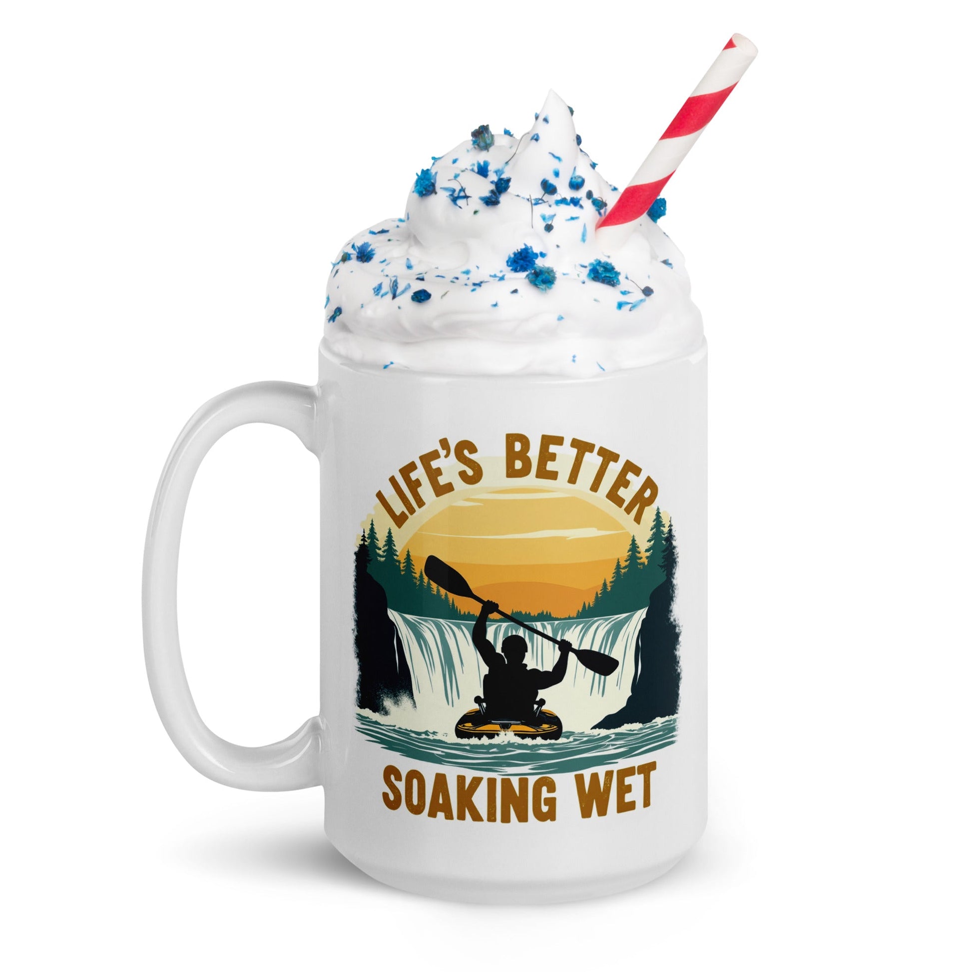Kayaking "Life's Better Soaking Wet" White Glossy Mug (11 oz, 15 oz, 20 oz) - Mugs - Discovery Co.