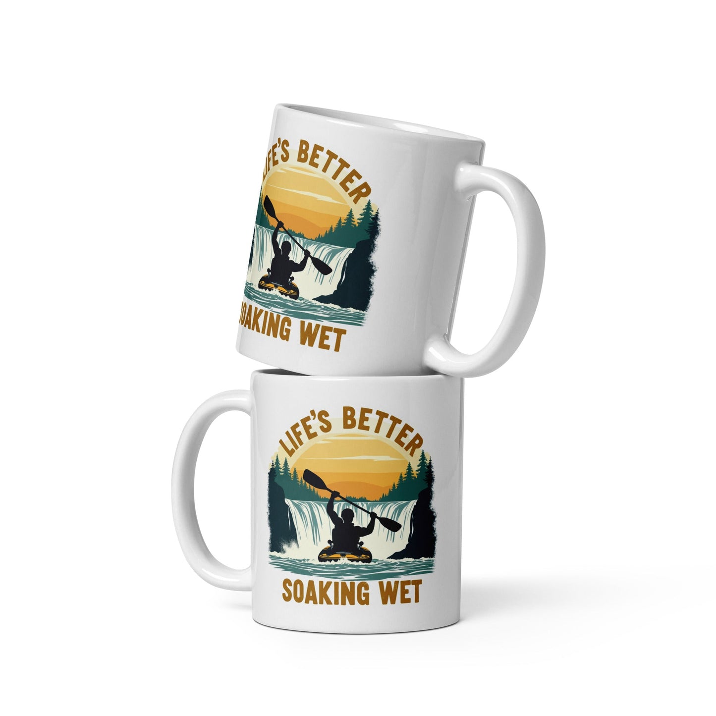 Kayaking "Life's Better Soaking Wet" White Glossy Mug (11 oz, 15 oz, 20 oz) - Mugs - Discovery Co.