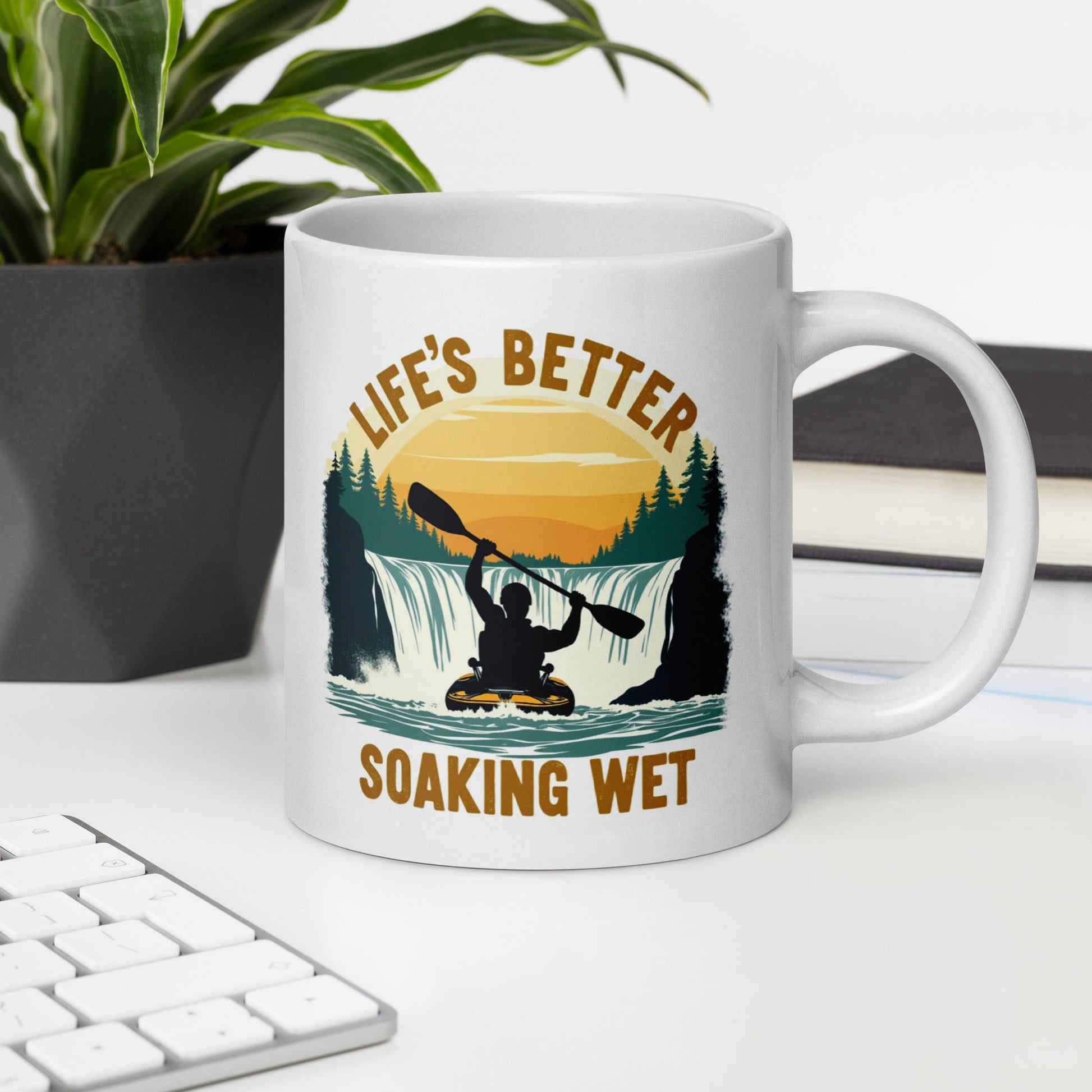 Kayaking "Life's Better Soaking Wet" White Glossy Mug (11 oz, 15 oz, 20 oz) - Mugs - Discovery Co.