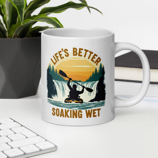 Kayaking "Life's Better Soaking Wet" White Glossy Mug (11 oz, 15 oz, 20 oz) - Mugs - Discovery Co.