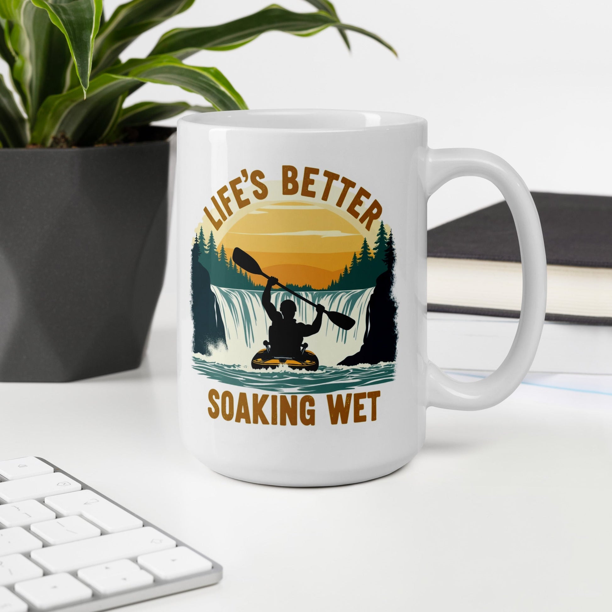 Kayaking "Life's Better Soaking Wet" White Glossy Mug (11 oz, 15 oz, 20 oz) - Mugs - Discovery Co.