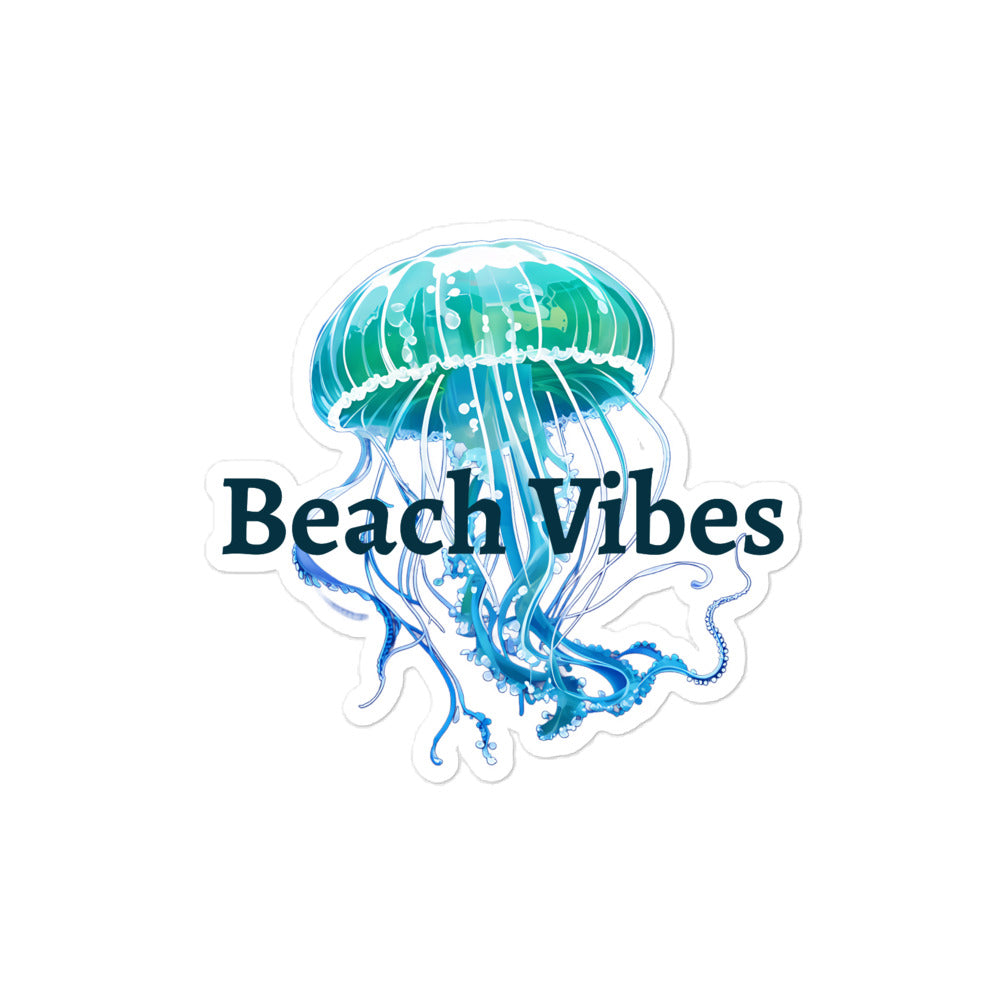 Turquoise Jellyfish "Beach Vibes" Bubble-free Stickers