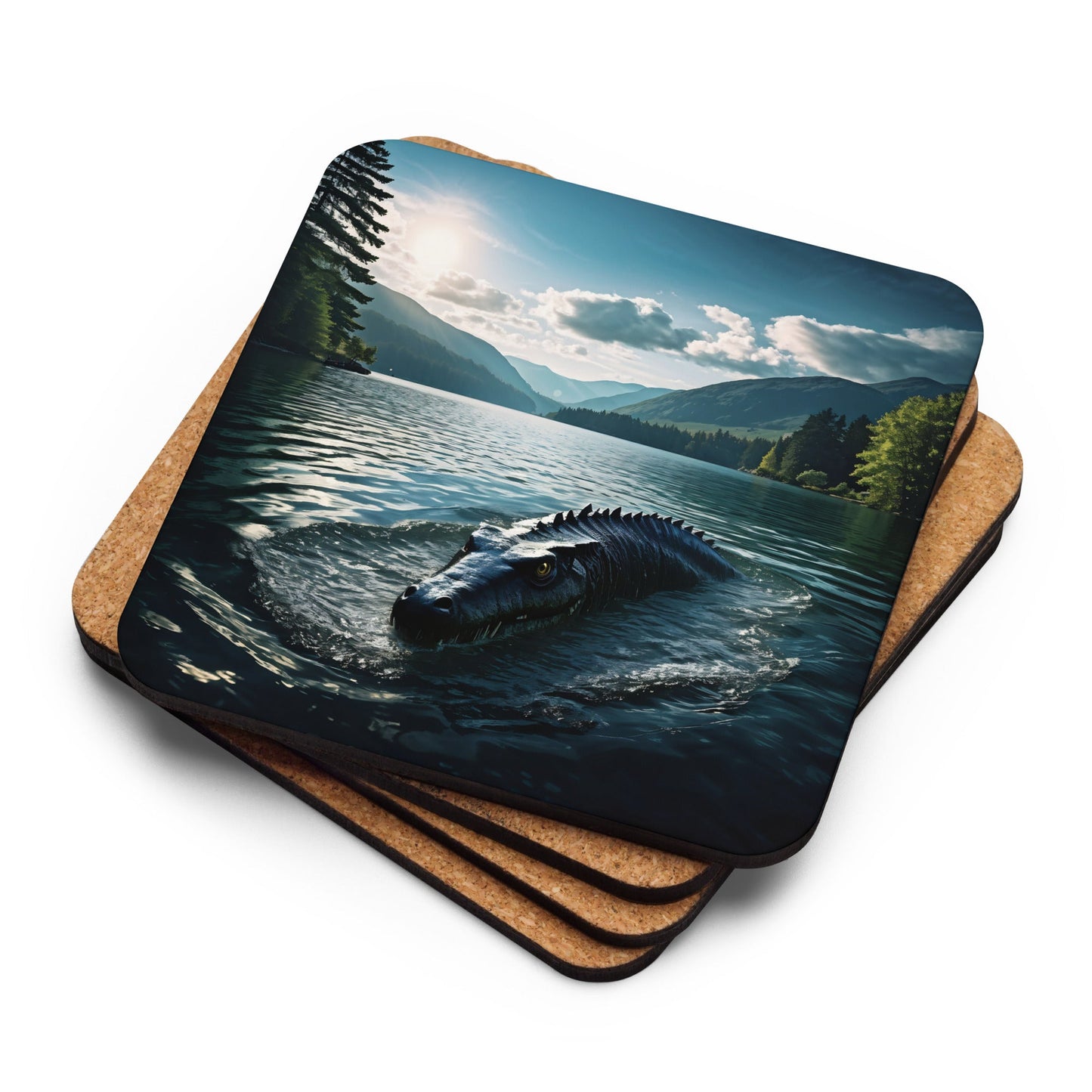 Lake Monster Breeching Surface Cork - back Coaster - Coasters - Discovery Co.