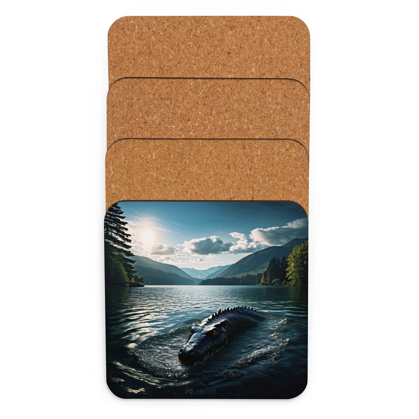 Lake Monster Breeching Surface Cork - back Coaster - Coasters - Discovery Co.