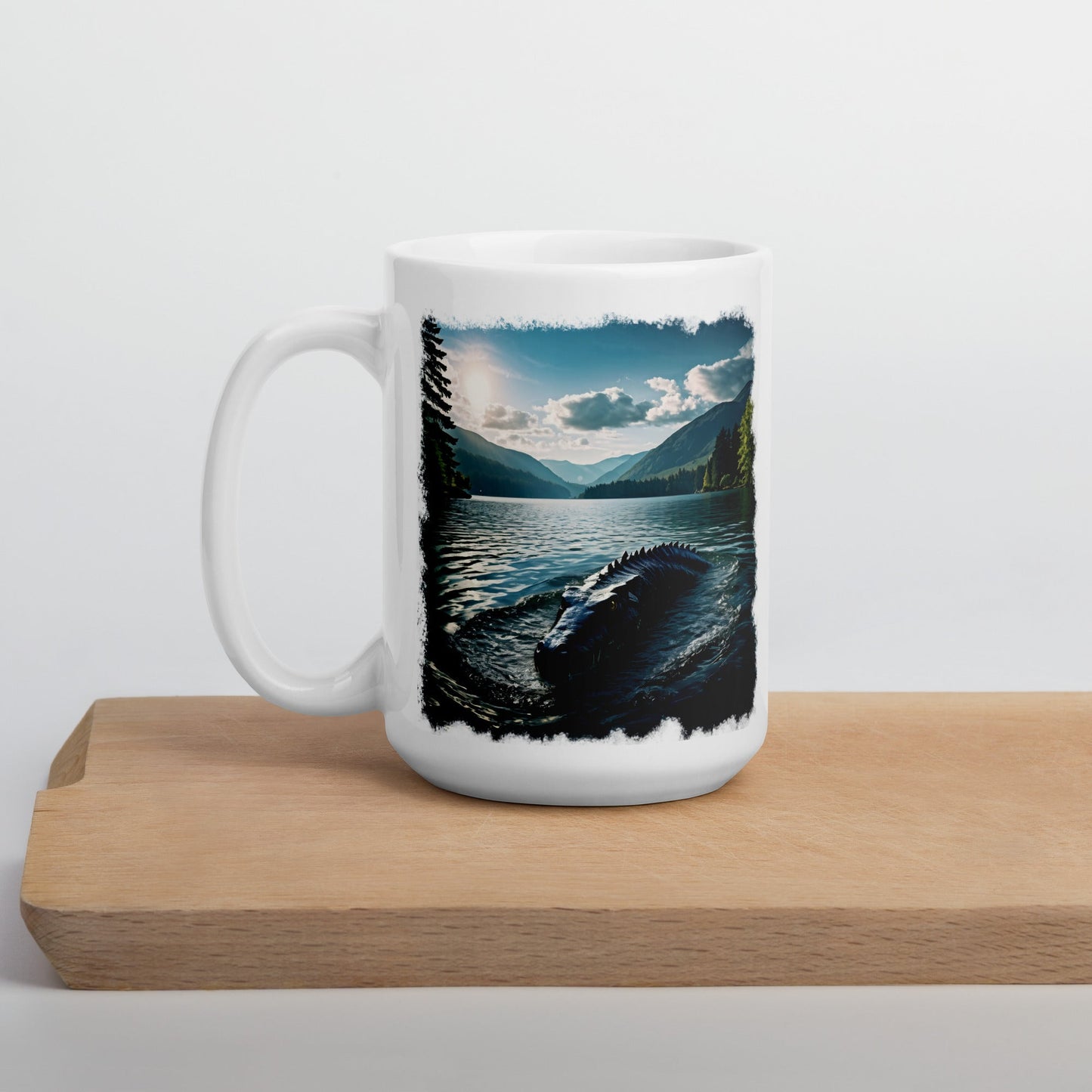 Lake Monster Breeching Surface White Glossy Mug (11 oz, 15 oz, 20 oz) - Mugs - Discovery Co.