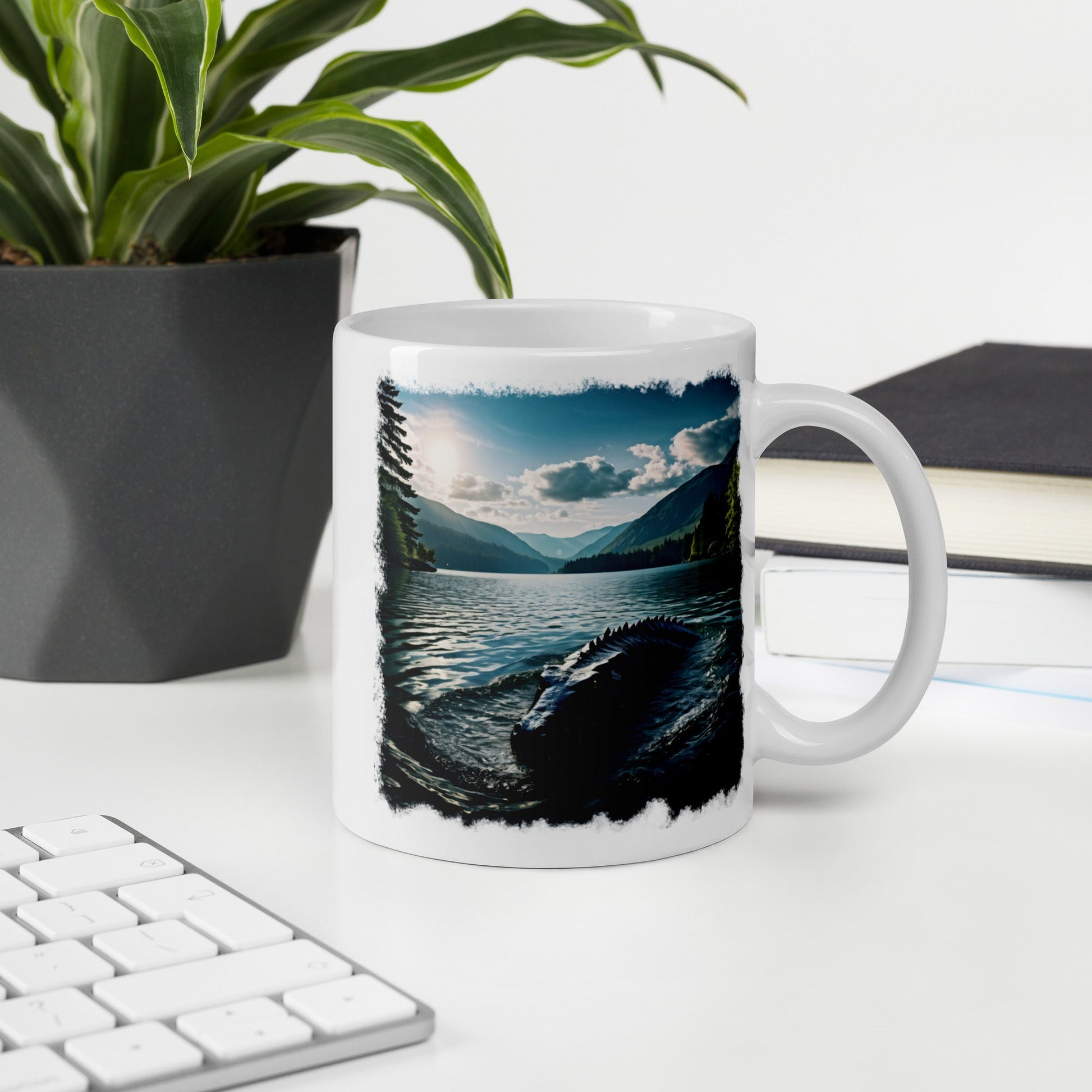 Lake Monster Breeching Surface White Glossy Mug (11 oz, 15 oz, 20 oz) - Mugs - Discovery Co.