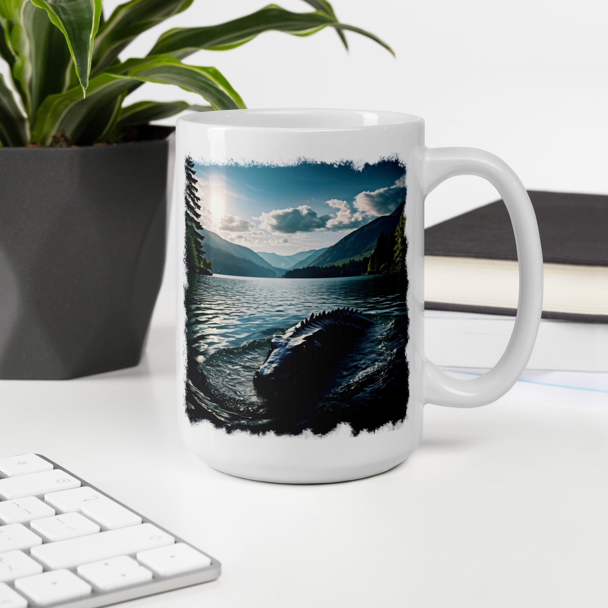 Lake Monster Breeching Surface White Glossy Mug (11 oz, 15 oz, 20 oz) - Mugs - Discovery Co.