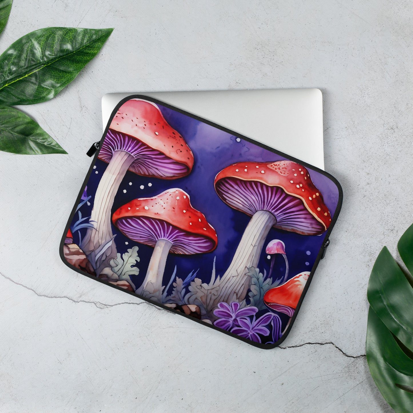 Red and Purple Forest Mushrooms Laptop Sleeve