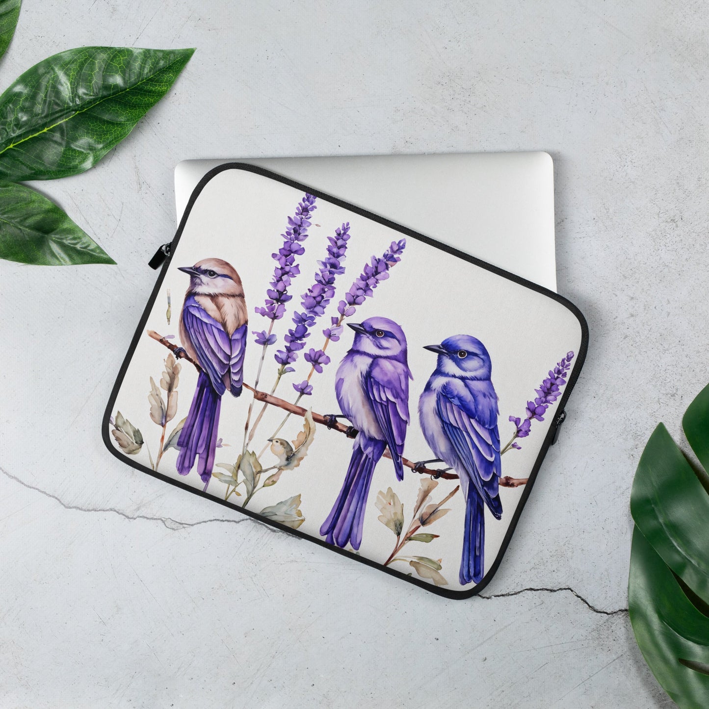 Lavender Watercolor Birds Laptop Sleeve - Laptop Cases - Discovery Co.