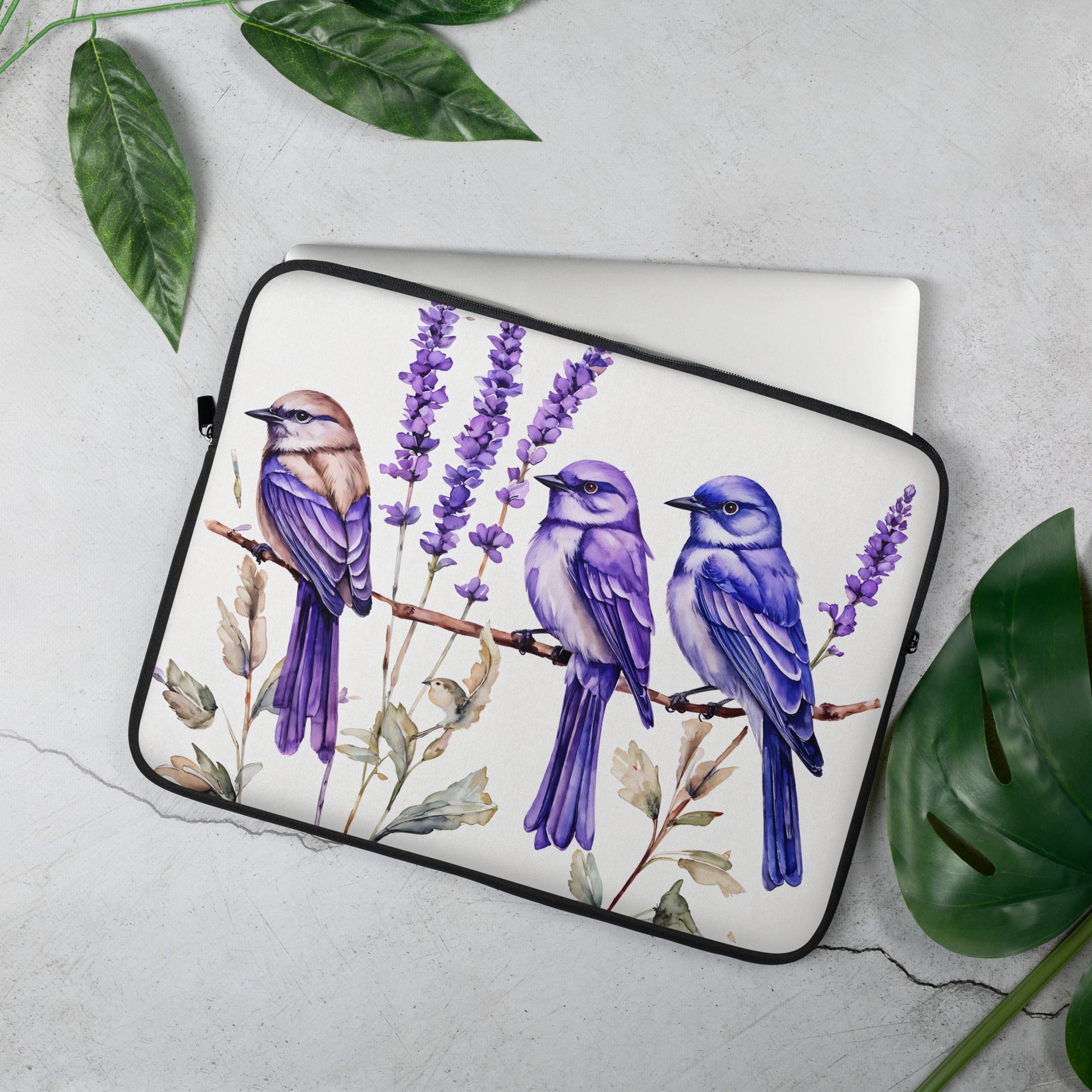 Lavender Watercolor Birds Laptop Sleeve - Laptop Cases - Discovery Co.