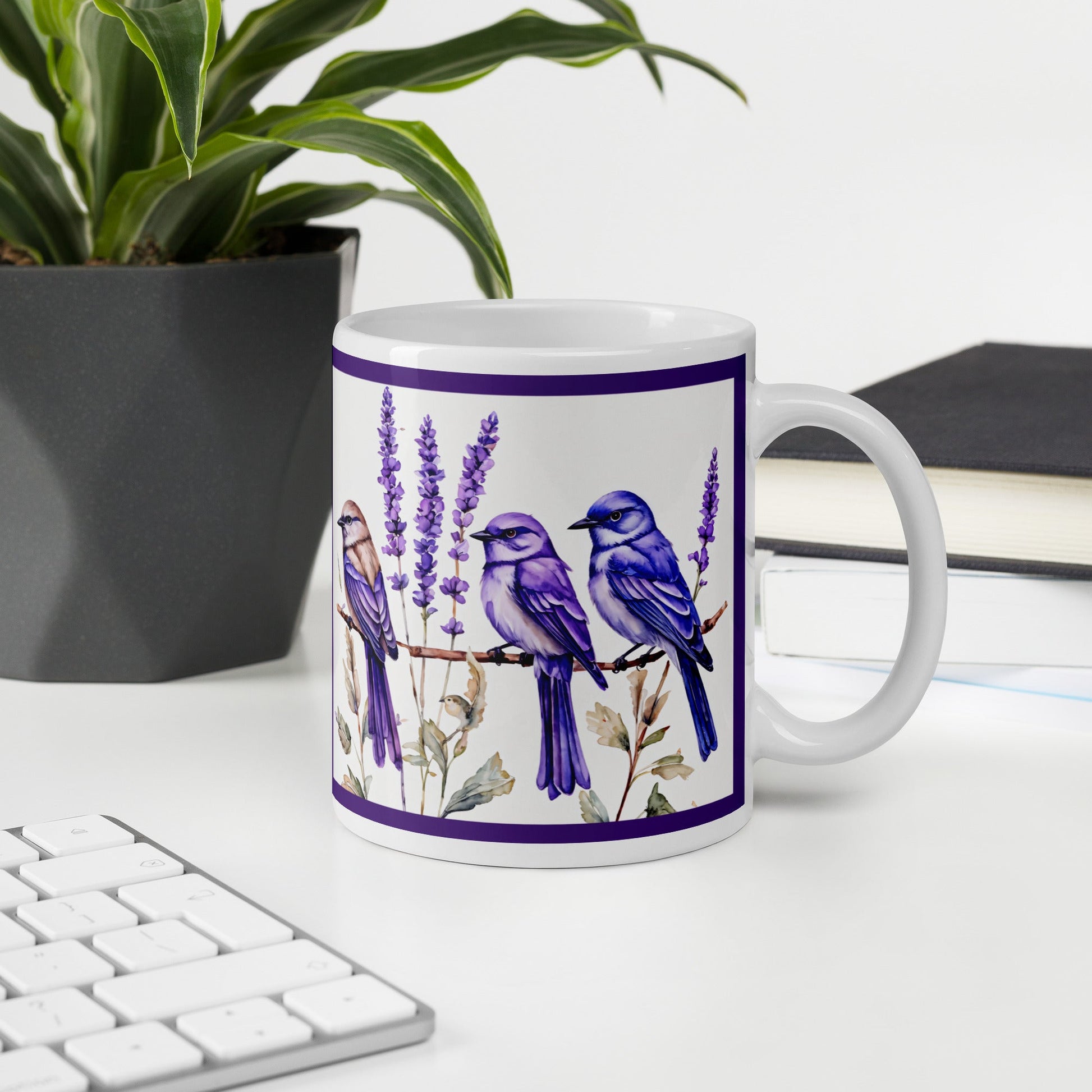 Lavender Watercolor Birds White Glossy Mug 11 oz, 15 oz, 20 oz) - Mugs - Discovery Co.