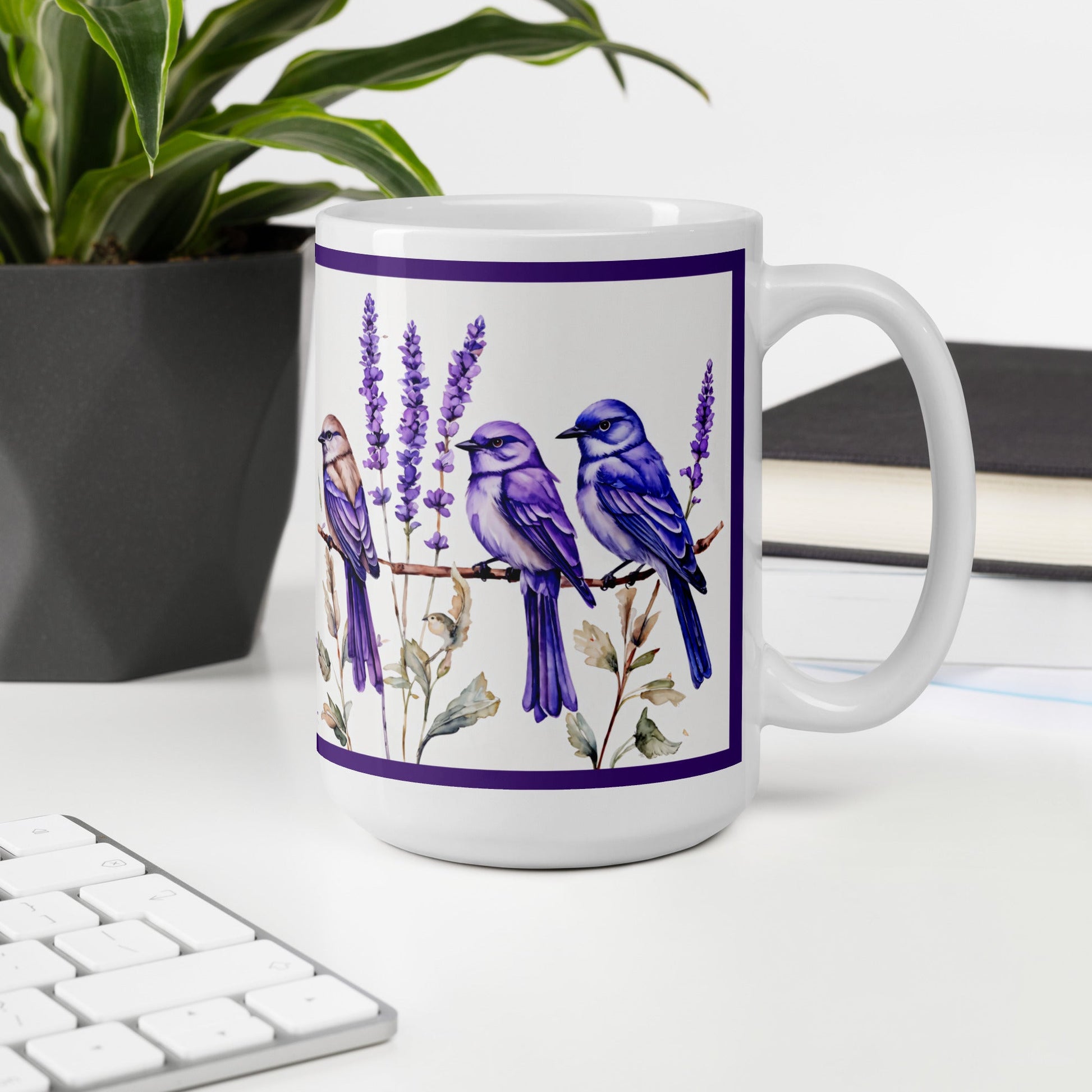 Lavender Watercolor Birds White Glossy Mug 11 oz, 15 oz, 20 oz) - Mugs - Discovery Co.