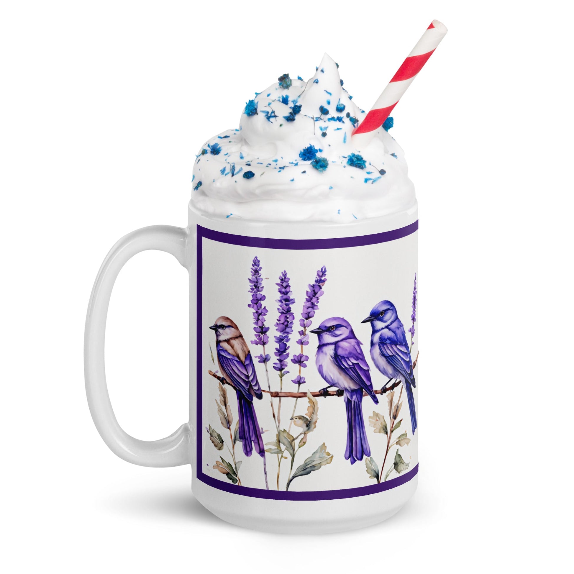 Lavender Watercolor Birds White Glossy Mug 11 oz, 15 oz, 20 oz) - Mugs - Discovery Co.