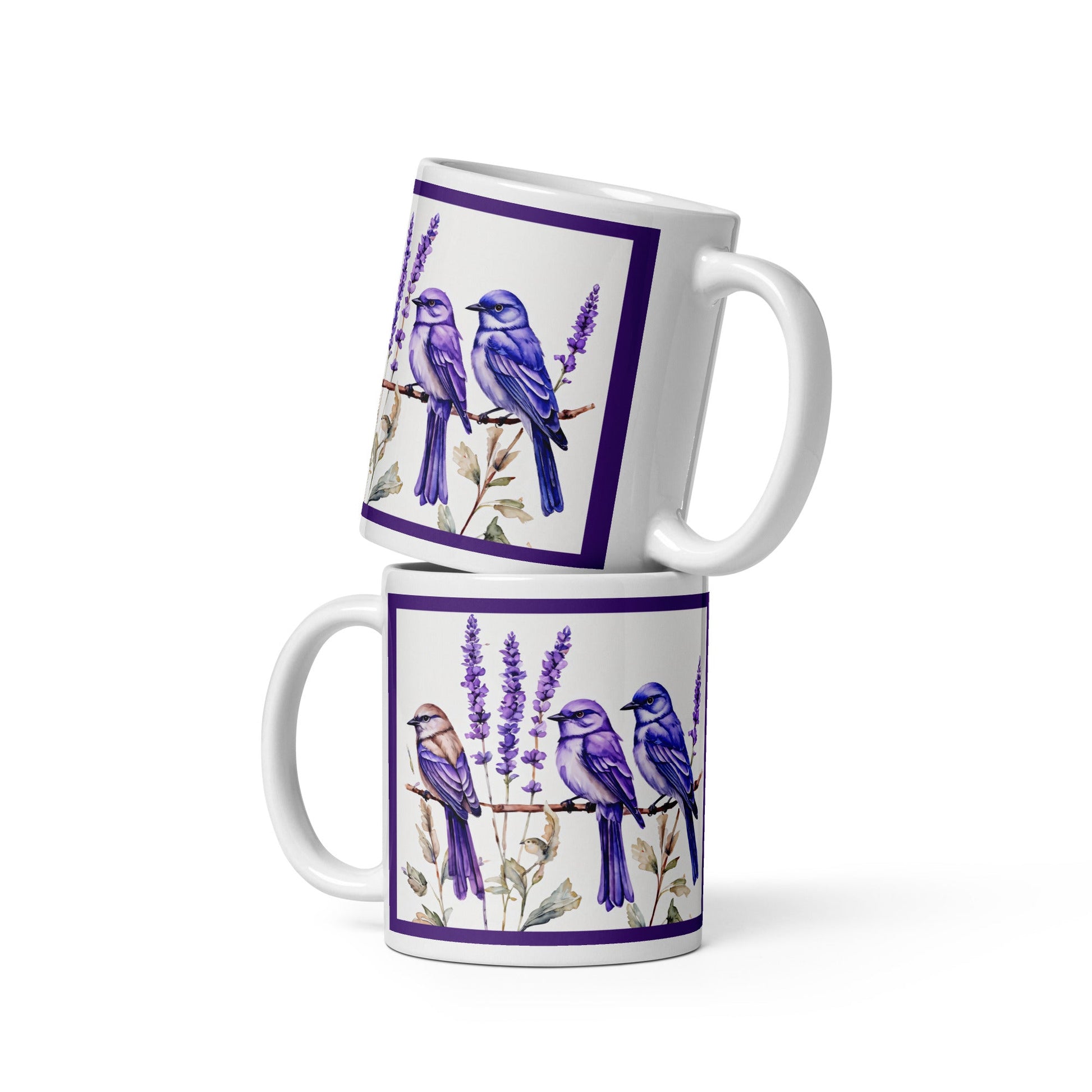 Lavender Watercolor Birds White Glossy Mug 11 oz, 15 oz, 20 oz) - Mugs - Discovery Co.
