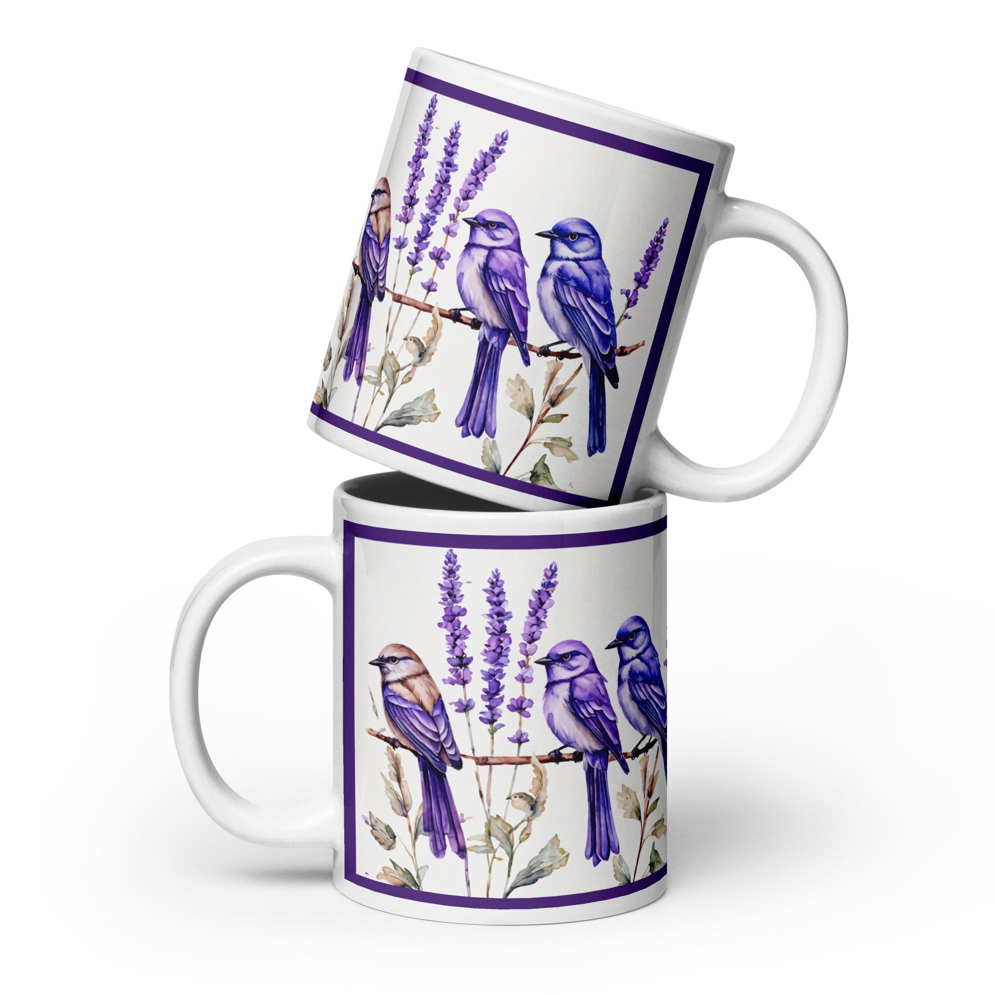 Lavender Watercolor Birds White Glossy Mug 11 oz, 15 oz, 20 oz) - Mugs - Discovery Co.
