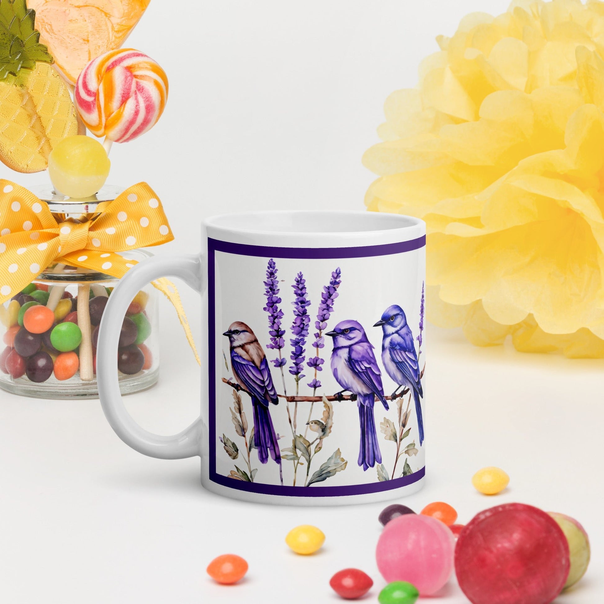 Lavender Watercolor Birds White Glossy Mug 11 oz, 15 oz, 20 oz) - Mugs - Discovery Co.