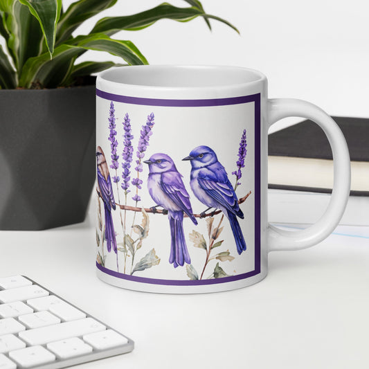 Lavender Watercolor Birds White Glossy Mug 11 oz, 15 oz, 20 oz) - Mugs - Discovery Co.