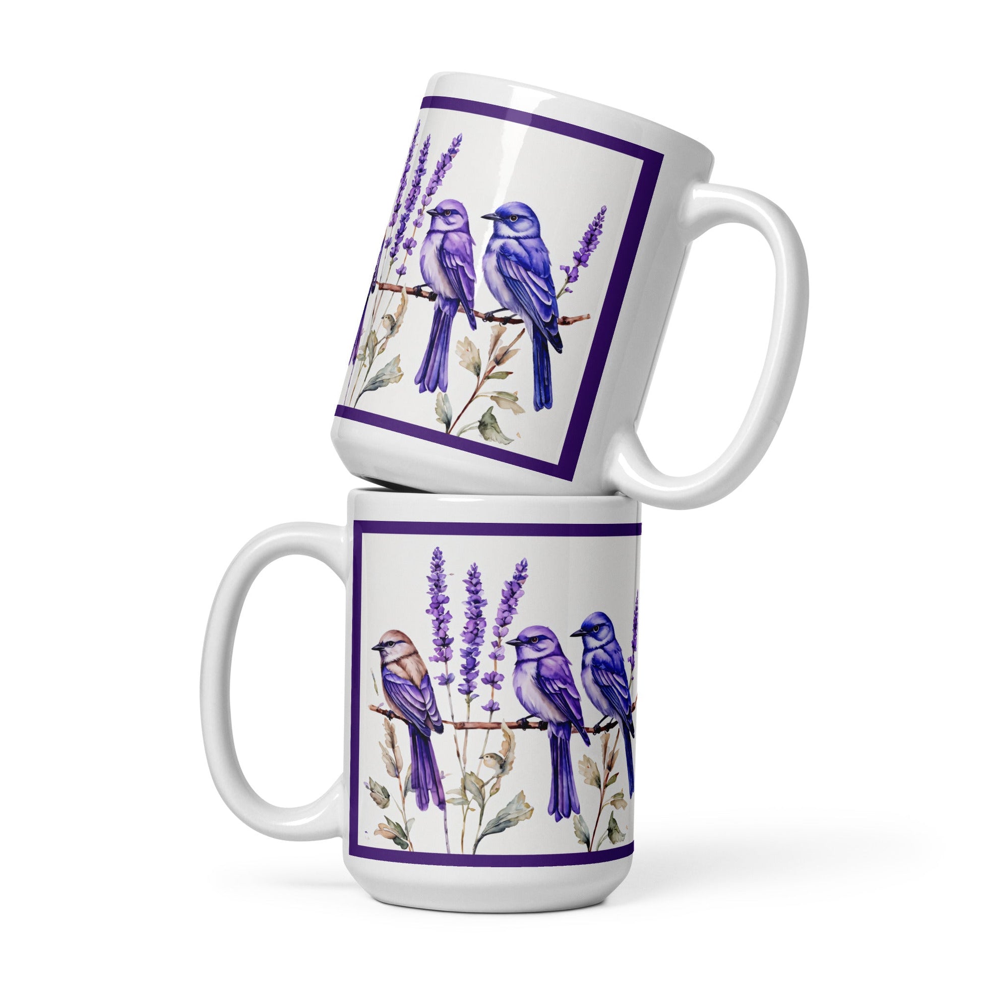 Lavender Watercolor Birds White Glossy Mug 11 oz, 15 oz, 20 oz) - Mugs - Discovery Co.