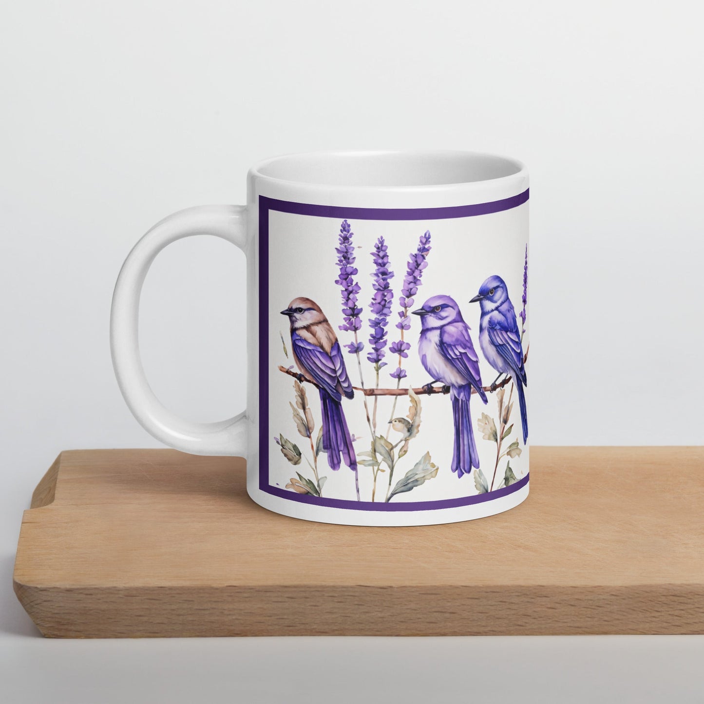 Lavender Watercolor Birds White Glossy Mug 11 oz, 15 oz, 20 oz) - Mugs - Discovery Co.