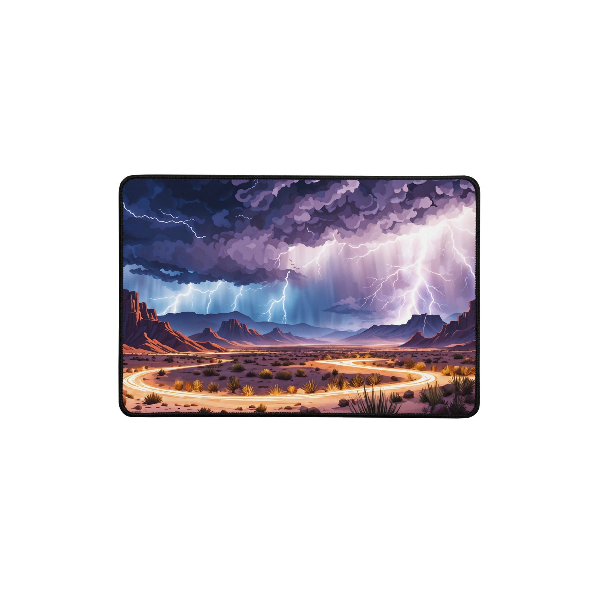Lightening Over The Desert Desk Mat - Mouse Pads - Discovery Co.