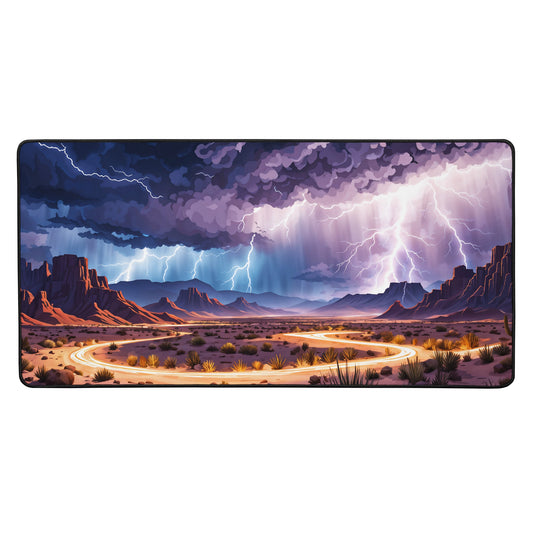 Lightening Over The Desert Desk Mat - Mouse Pads - Discovery Co.
